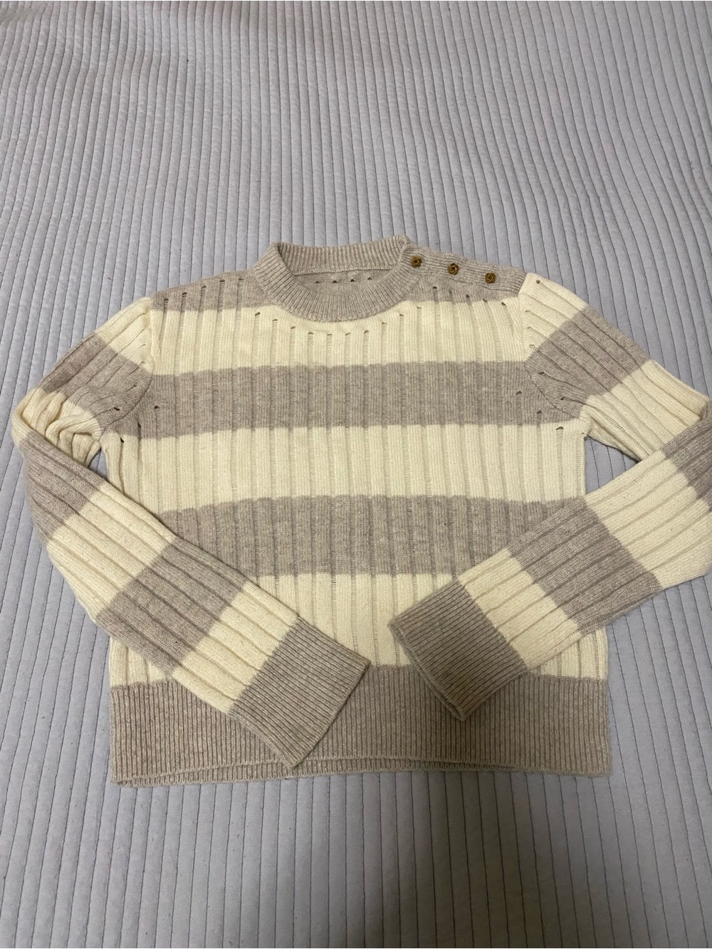 Max Mara Alfeo Striped Rib Wool Cashmere Cropped Sweater Gold Buttons Small - Picture 6 of 12